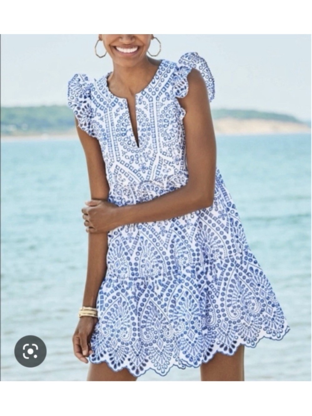 LILLY PULITZER Keila Eyelet Tiered Mini Dress Blue Fin Moroccan Sz 0 Party $250